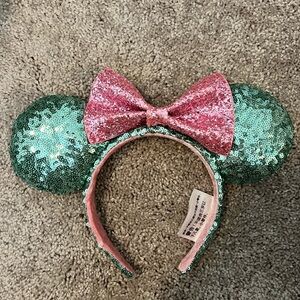 Sequin Mouse Ears Headband with Pink Bow